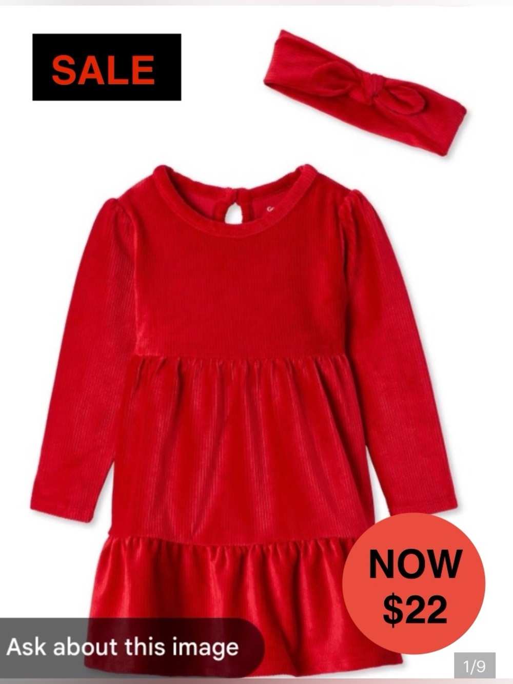George Toddler Girl Red Ribbed Velour Tiered Holiday Dress SET- Size 2T (EUC)